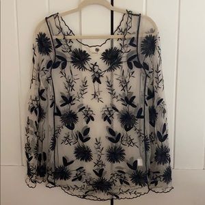 Anthropologie Everleigh Sheer Embroidered top M